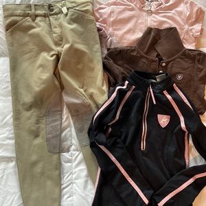 Riding clothes sz 8, two shirts, pullover and ROMFH breeches